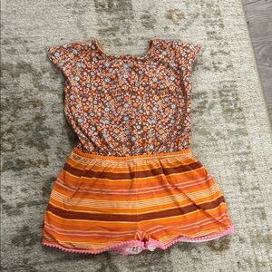 Matilda Jane Floral and Striped Romper - Brown and Pink